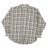 POINTS WEST Mens Beige Brown Check Shirt M Button Down Collar Long Sleeve Cotton