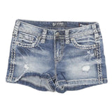 SILVER Womens Denim Blue Casual Cut-Off Shorts M W28 Distressed Stitching