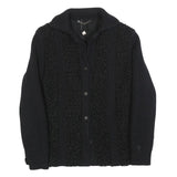Womens Black Textured Button Jacket M Knit Fine Wool Casual Warm Layer