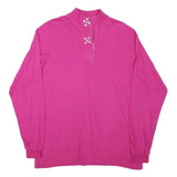 Womens Pink Sweatshirt Half Zip Collar M Cotton Blend Casual Pullover