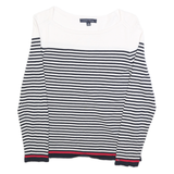 TOMMY HILFIGER Womens Navy & White Stripe Patterned Crew Neck Basic Knit Jumper