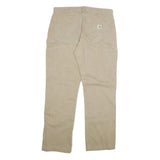 CARHARTT Mens Cotton Blend Beige Relaxed Straight Trousers W36 L32 Workwear Zip