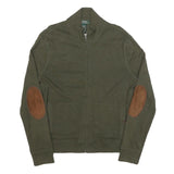 LAUREN RALPH LAUREN Womens Green Brown Patch Patterned Full Zip Crew Neck Cotton