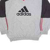 ADIDAS Mens Grey & Black Sweatshirt V-Neck L Cotton Blend Pullover Logo