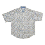 BUGLE BOY Mens Blue & Beige Pattern Cotton Shirt 2XL Short Sleeve Casual