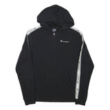 CHAMPION Boys Black & White Zip Hoodie 2XL Cotton Blend Logo Tape