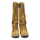 TIMBERLAND Tall Women's Lace-Up Leather Boots Beige & Brown UK 4 Winter
