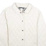 BURBERRY Womens White Quilted Button Jacket L Polyester Classic Lightweight