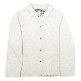 BURBERRY Womens White Quilted Button Jacket L Polyester Classic Lightweight