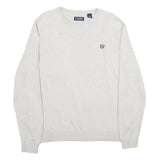 CHAPS Mens White Plain Jumper Crew Neck Basic Knit L Classic Cotton Knitwear