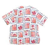 Womens White Red Orange Floral Printed Button Top Short Sleeve V Neck L