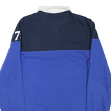 CHAPS Mens Blue & Navy White Collar Long Sleeve Shield Logo Polo Shirt L Classic