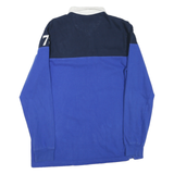 CHAPS Mens Blue & Navy White Collar Long Sleeve Shield Logo Polo Shirt L Classic
