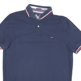 TOMMY HILFIGER Mens Navy Blue Short Sleeve Polo Shirt M Classic Cotton Blend