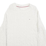 TOMMY HILFIGER Womens White Cable Knit Cotton Blend Jumper Crew Neck M
