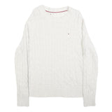 TOMMY HILFIGER Womens White Cable Knit Cotton Blend Jumper Crew Neck M