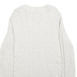 TOMMY HILFIGER Womens White Cable Knit Cotton Blend Jumper Crew Neck M