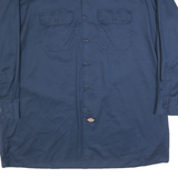 DICKIES Mens Blue & Navy Plain Workwear Shirt 2XL Cotton Blend Relaxed Fit Long