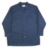 DICKIES Mens Blue & Navy Plain Workwear Shirt 2XL Cotton Blend Relaxed Fit Long