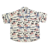 KING UNIVERSAL Mens White & Blue Cotton Short Sleeve Shirt L Americana Print