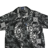 AISOKULA Mens Black & Grey Pattern Short Sleeve Shirt M Cotton Summer Casual