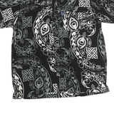 AISOKULA Mens Black & Grey Pattern Short Sleeve Shirt M Cotton Summer Casual