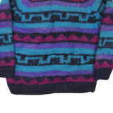 GANESH HIMAL Womens Blue & Purple Patterned Wool Jumper Crew Neck Chunky Knit M