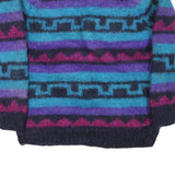 GANESH HIMAL Womens Blue & Purple Patterned Wool Jumper Crew Neck Chunky Knit M