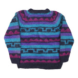 GANESH HIMAL Womens Blue & Purple Patterned Wool Jumper Crew Neck Chunky Knit M
