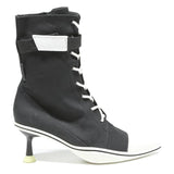 CHARLES & KEITH Womens Lace-Up Canvas Ankle Boots Black & White UK 2 Stylish