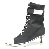 CHARLES & KEITH Womens Lace-Up Canvas Ankle Boots Black & White UK 2 Stylish