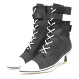 CHARLES & KEITH Womens Lace-Up Canvas Ankle Boots Black & White UK 2 Stylish