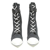 CHARLES & KEITH Womens Lace-Up Canvas Ankle Boots Black & White UK 2 Stylish
