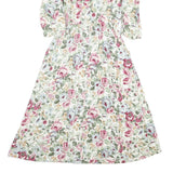 R J STEVENS Womens Cream Floral Fit & Flare Woven Midi Dress UK 12 Button V-Neck