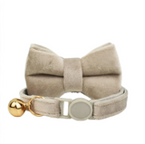 Anypet Large Beige Bow Cat Collar with Safety Buckle, Bell & Durable Adjustable Strap – Stylish Comfortable Pet Accessory for Cats
