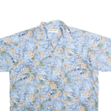 KAMP SHIRT Mens Blue Floral Cotton Hawaiian Shirt L Casual Summer Beachwear