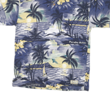 TOMMY BAHAMA Mens Blue & Yellow Hawaiian Print Short Sleeve Polo Shirt S Island