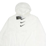 NIKE Womens White Pullover Hoodie L Lightweight Nylon Hooded Sweatshirt