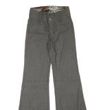 HKR Womens Grey Cotton Blend Regular Fit Flared Trousers W26 L33 Zip Closure