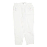 Womens Regular Fit White Cotton Blend Zip Trousers W30 L25 Casual Embroidered