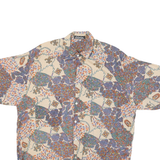 CAMION Mens Cream Pattern Shirt M Cotton Blend Short Sleeve Loose Fit