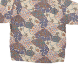 CAMION Mens Cream Pattern Shirt M Cotton Blend Short Sleeve Loose Fit