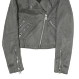 ZARA Womens Grey Suede Biker Jacket XS Polyester Zip Buttons Cropped Style