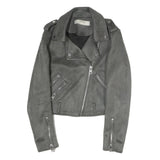 ZARA Womens Grey Suede Biker Jacket XS Polyester Zip Buttons Cropped Style