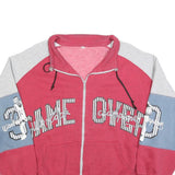 Mens Red & Grey Cotton Blend Zip Jacket XL Colourblock Graphic Casual