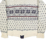 LL BEAN Womens Cream Navy & Red Patterned Wool Button Up Chunky Knit XL Winter