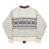 LL BEAN Womens Cream Navy & Red Patterned Wool Button Up Chunky Knit XL Winter