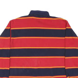 RUGBY WEAR Mens Red & Navy Yellow Stripe Long Sleeve Polo Shirt M Rugby Style