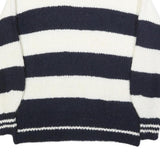 TOMMY JEANS Womens Navy & White Striped Jumper Crew Neck Chunky Knit XXS Wool