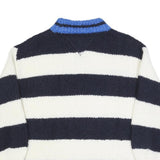 TOMMY JEANS Womens Navy & White Striped Jumper Crew Neck Chunky Knit XXS Wool